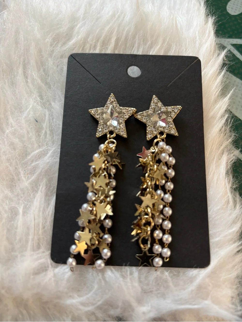 Gold Star Drop Earrings with Pearls
